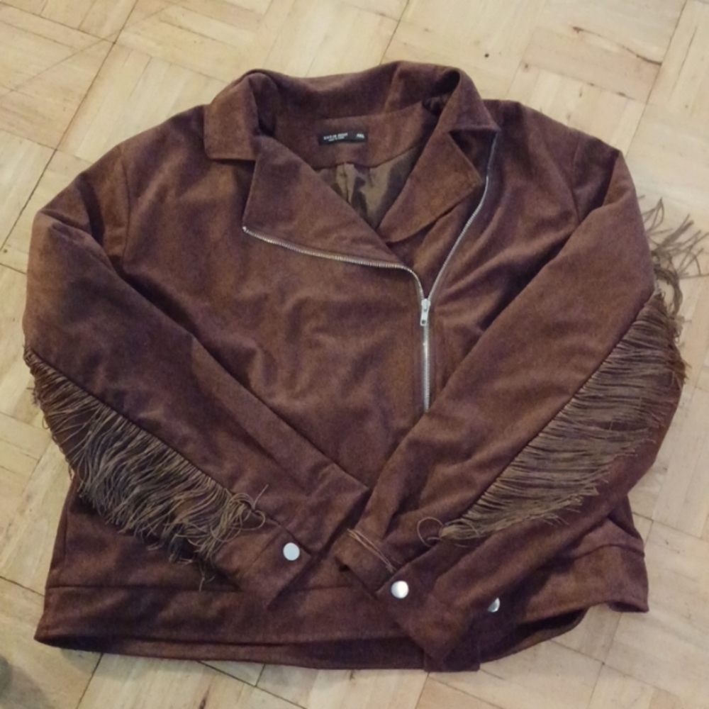 Shein Curve Jacket brown fringe  new no tags 54 inch chest